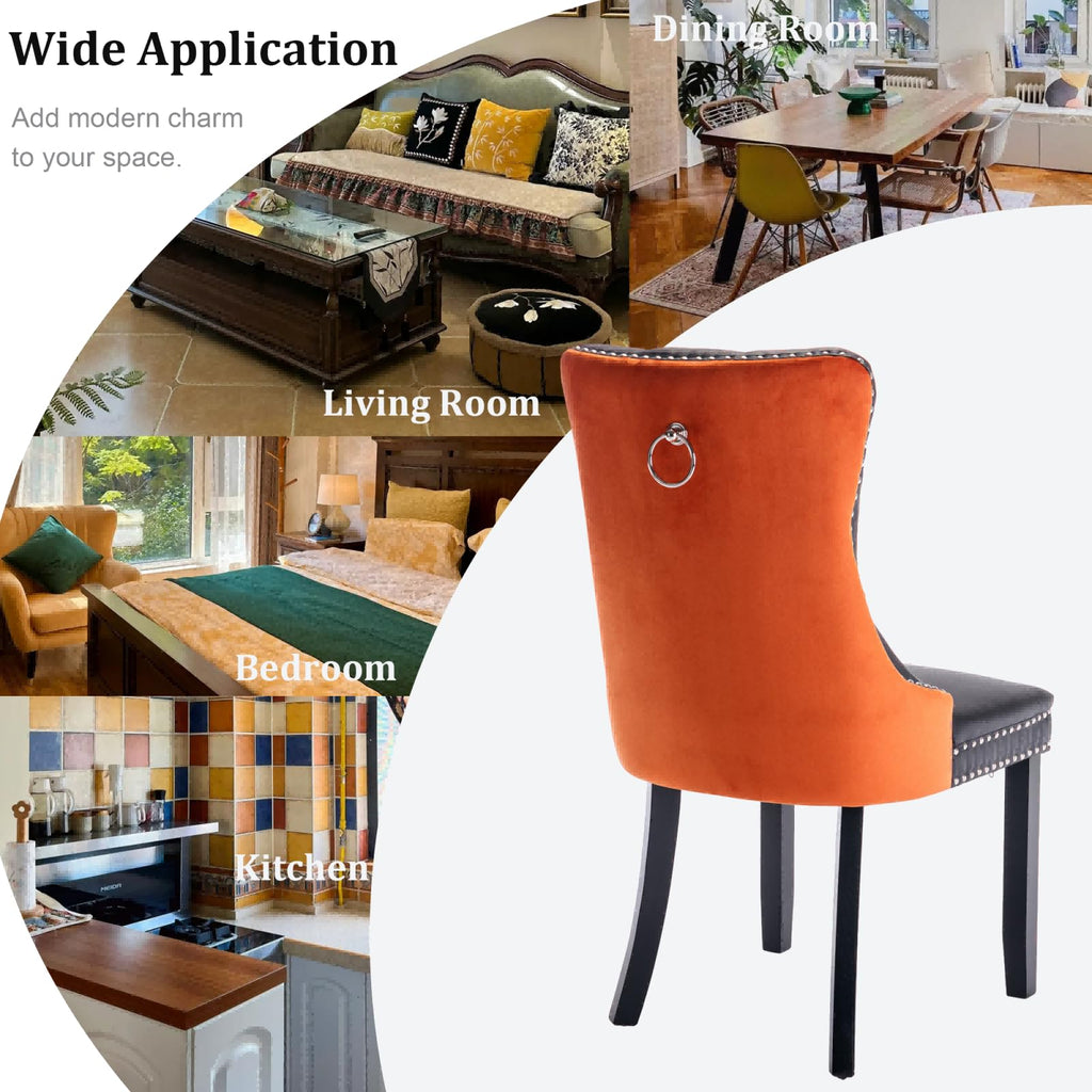 PU and Velvet Upholstered Dining Chairs with Solid Wood Legs V69430