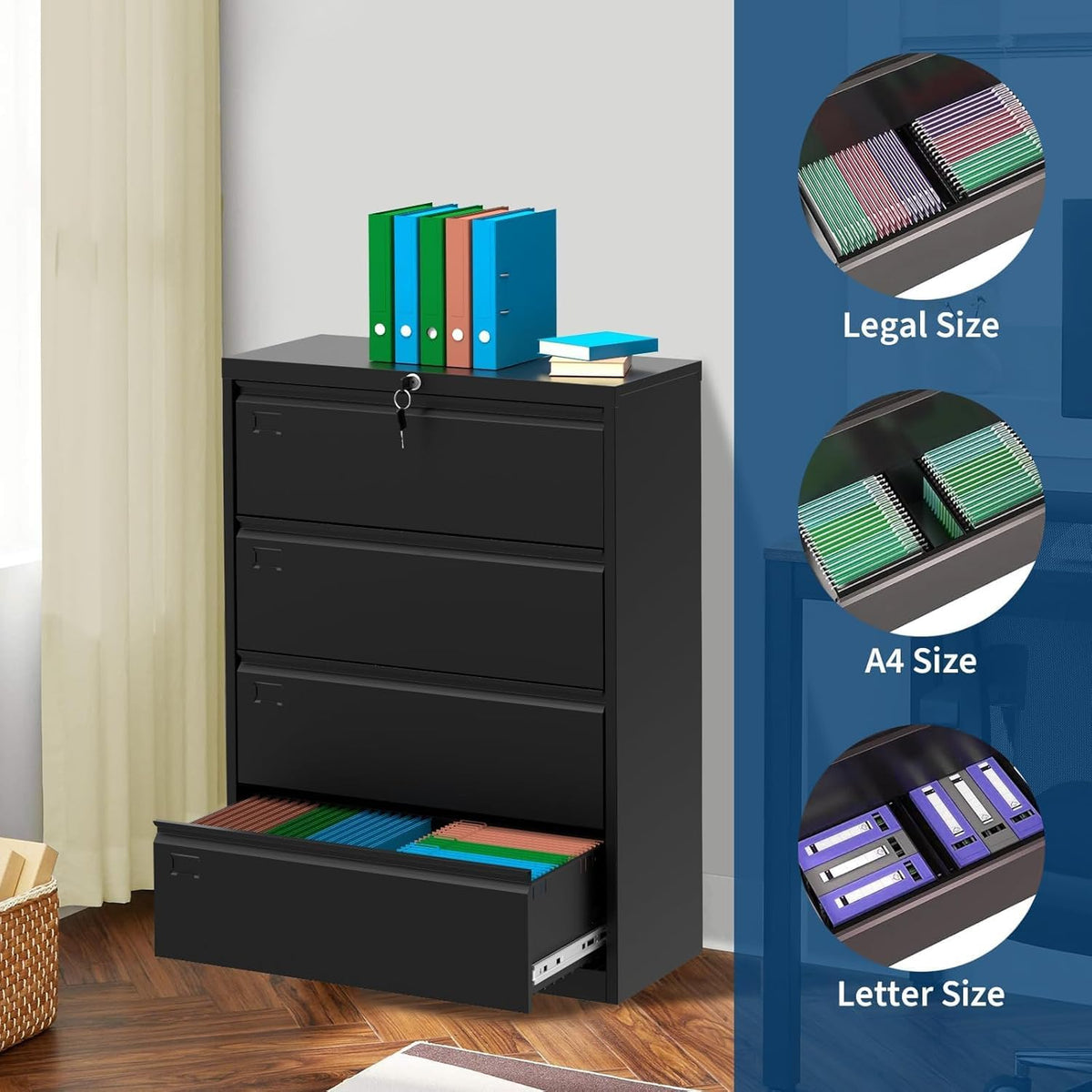 4 Drawer Metal File Cabinet with Lock L55410