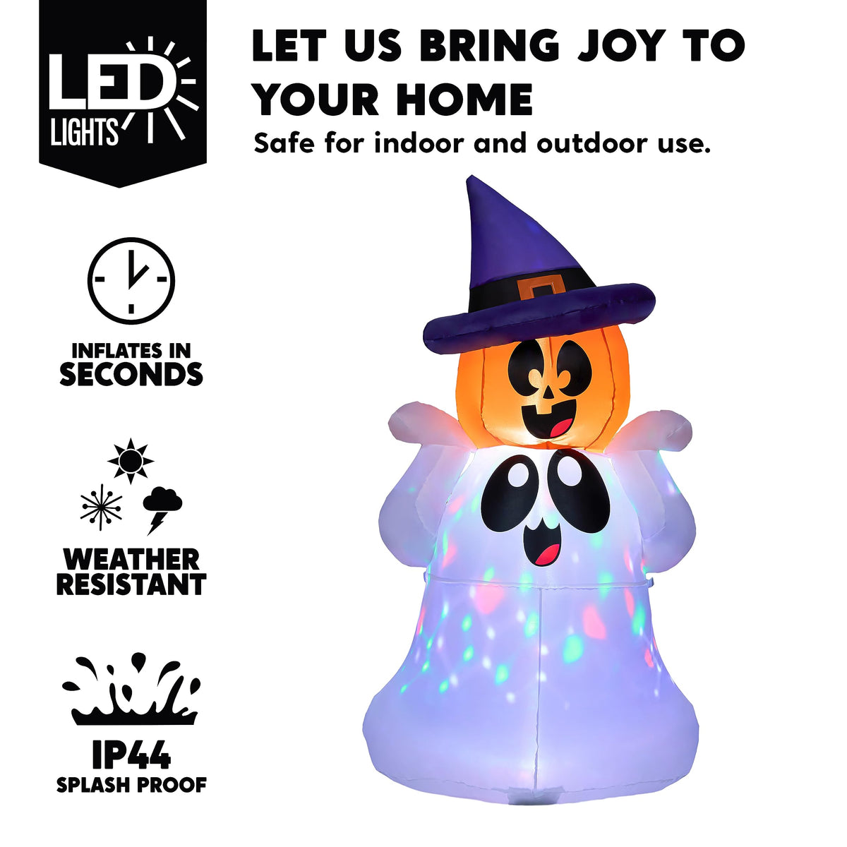 5 FT Halloween Inflatable Ghost with Colorful LEDs O28655