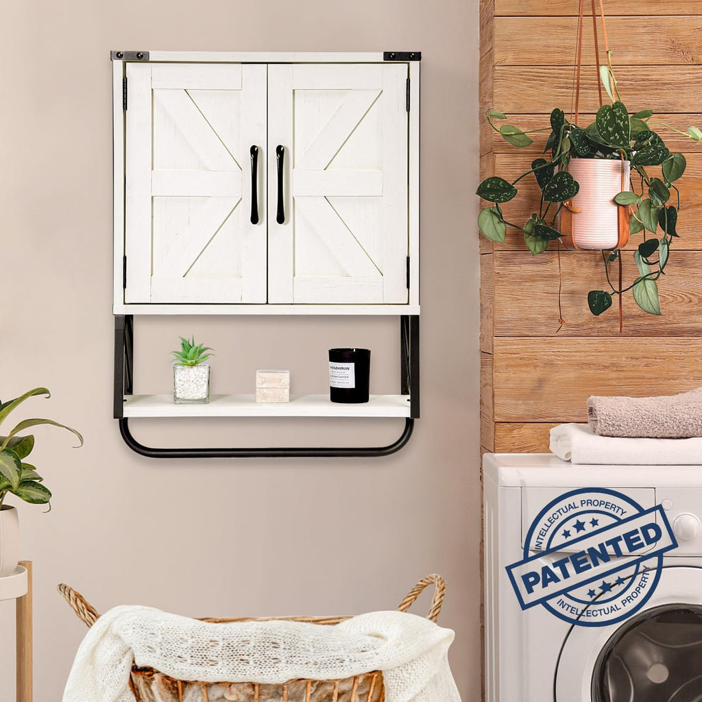 Medicine Cabinet with 2 Barn Door & Towel Bar Rack P946