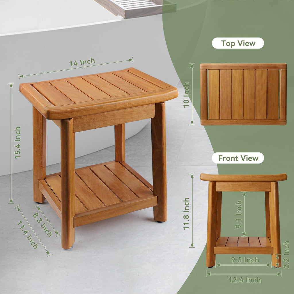 Teak Shower Bench with Towel Bars & Storage Shelf T88146