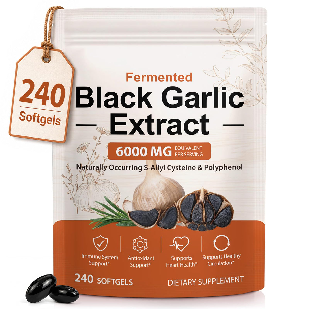 Black Garlic Capsules 6000mg 240 Softgels Y631575