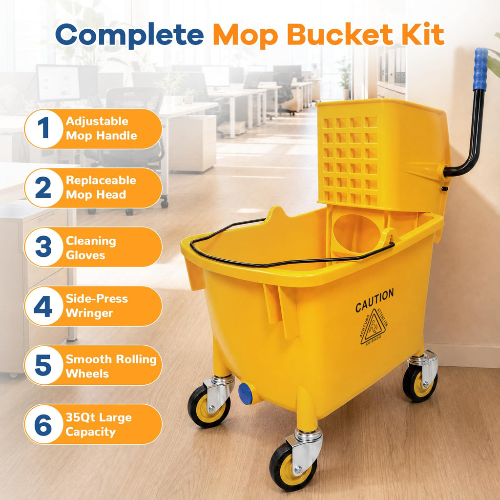 35 Quart Mop Bucket with Side Press Wringer on Wheels D866204