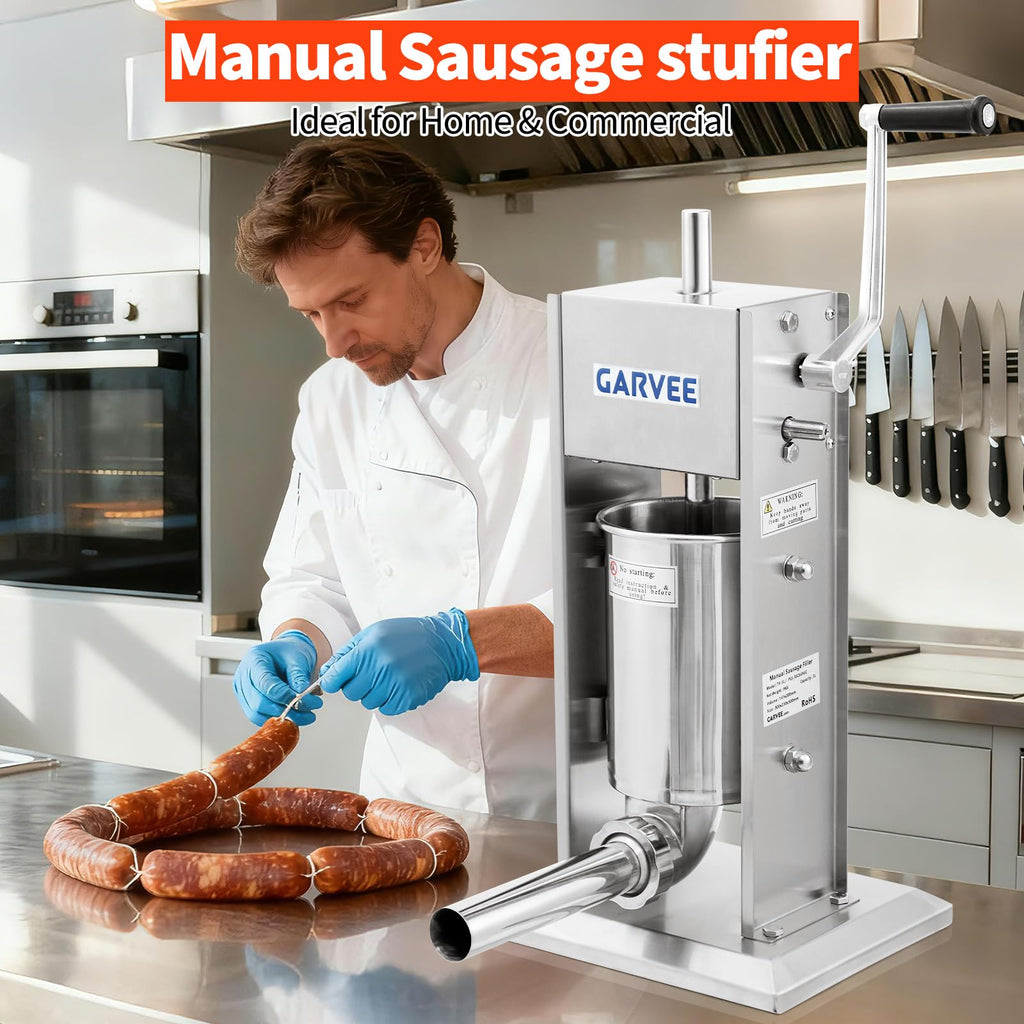 7LBS/3L 304 Stainless Steel Manual Sausage Stuffer with 5 Filling Tubes Y493