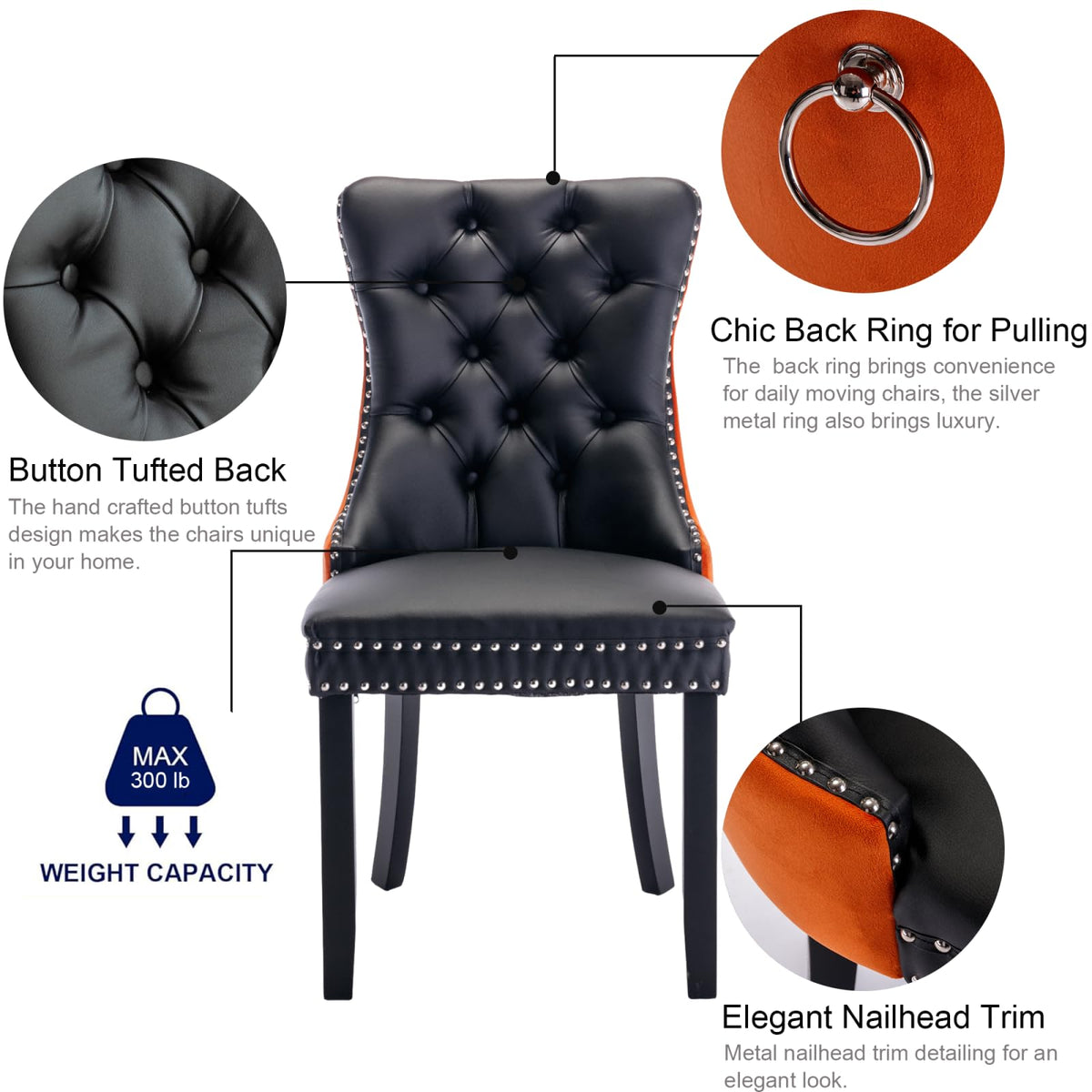 PU and Velvet Upholstered Dining Chairs with Solid Wood Legs V69430