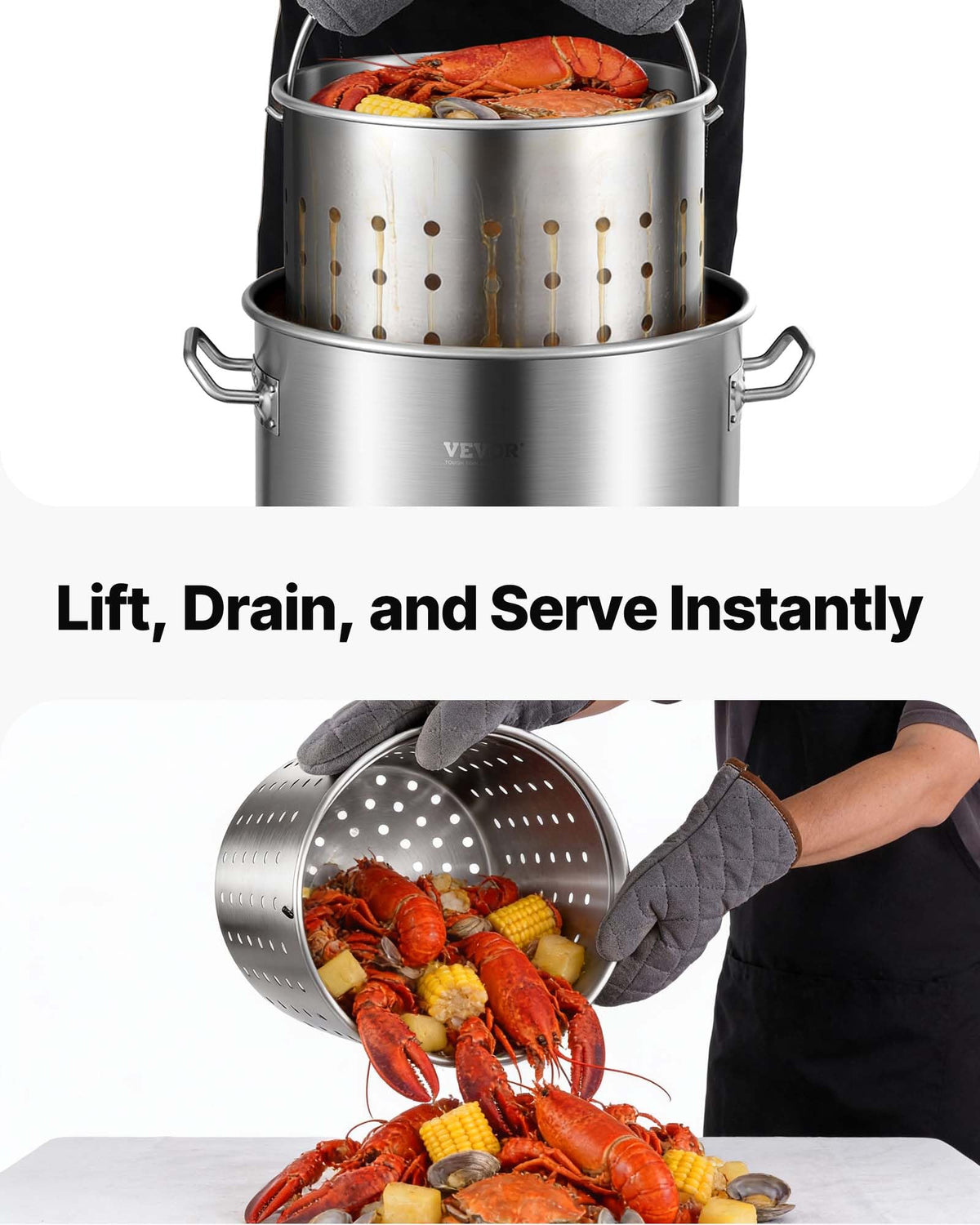 42 Quart Stainless Steel Stockpot with Strainer and Lid O60179
