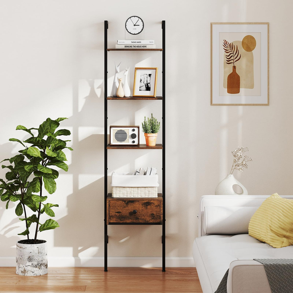 5-Tier Ladder Bookcase with Drawer G582