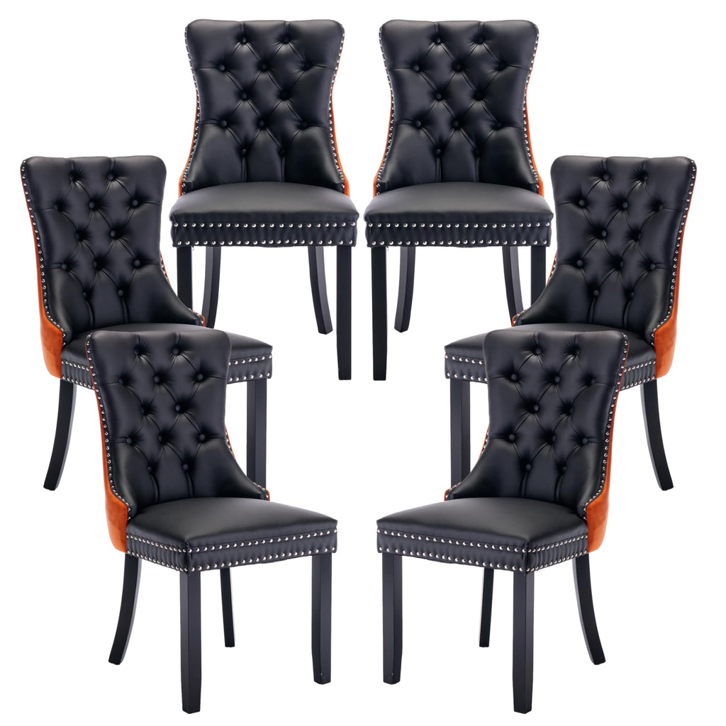PU and Velvet Upholstered Dining Chairs with Solid Wood Legs V69430
