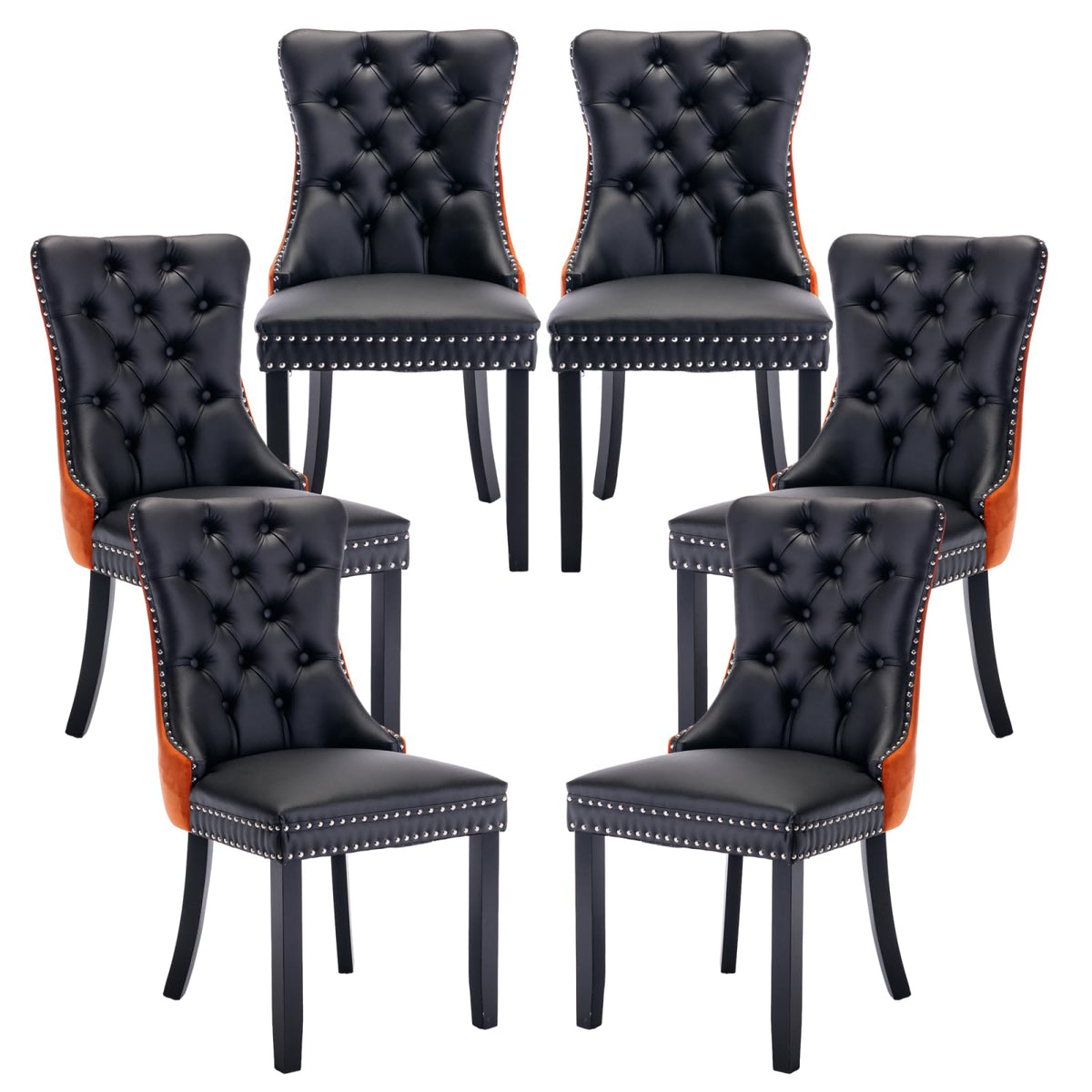 PU and Velvet Upholstered Dining Chairs with Solid Wood Legs V69430