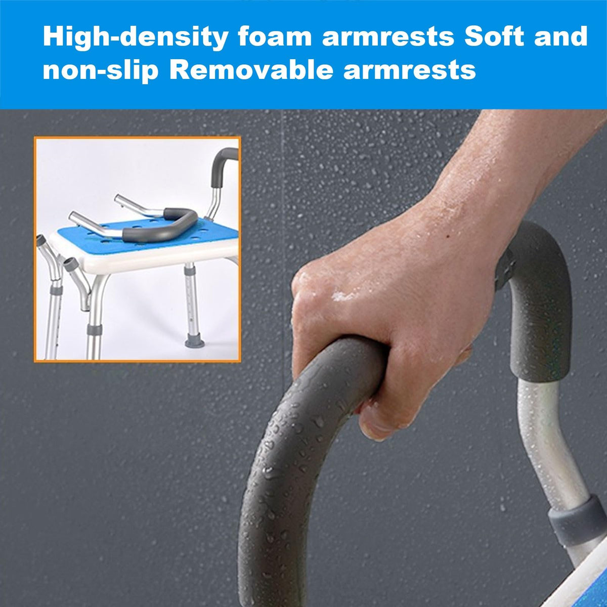 Heavy Duty Shower Chair with Arms Back Padded Adjustable Non-Slip I7621