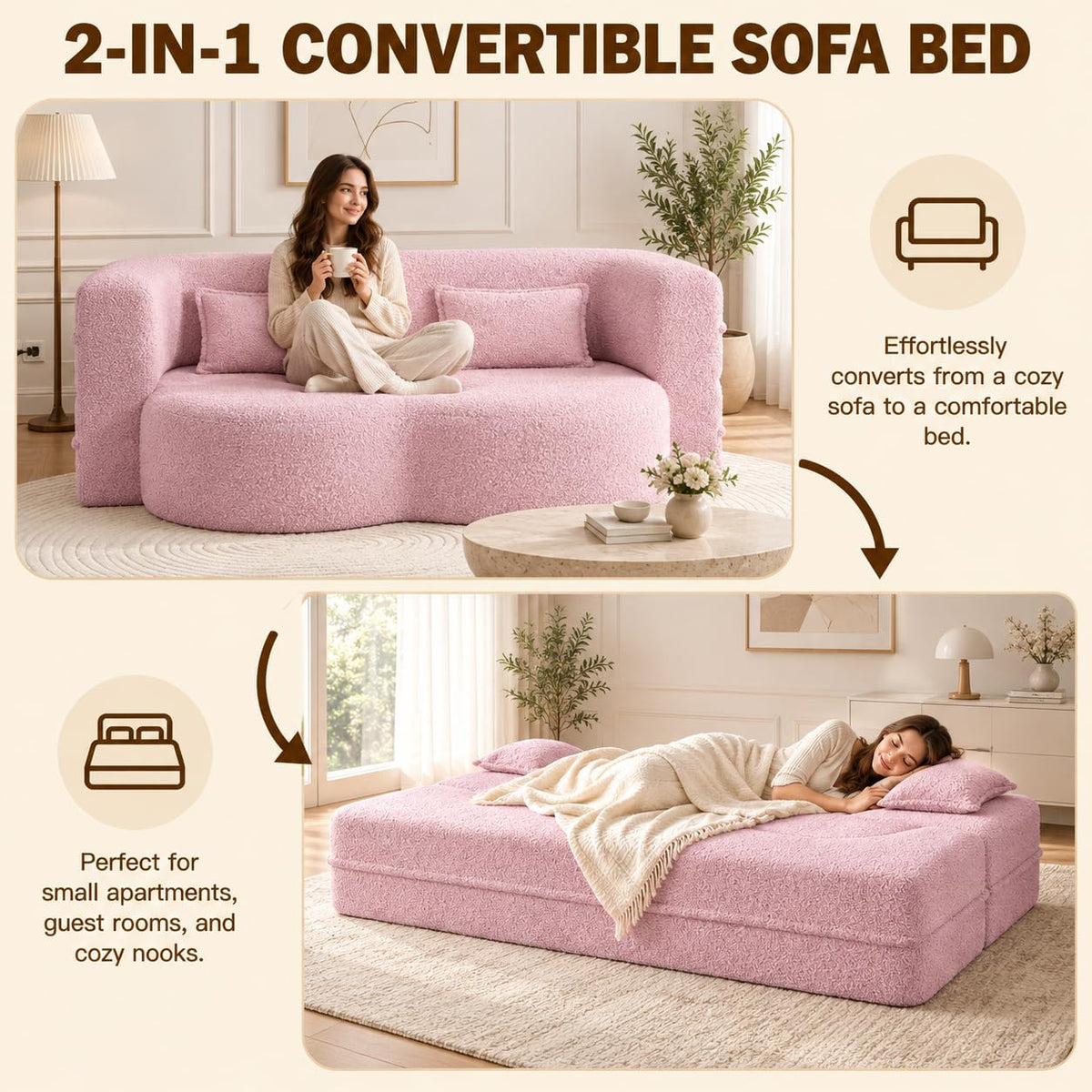 2-in-1 Convertible Sofa Bed with Pillows Z6617