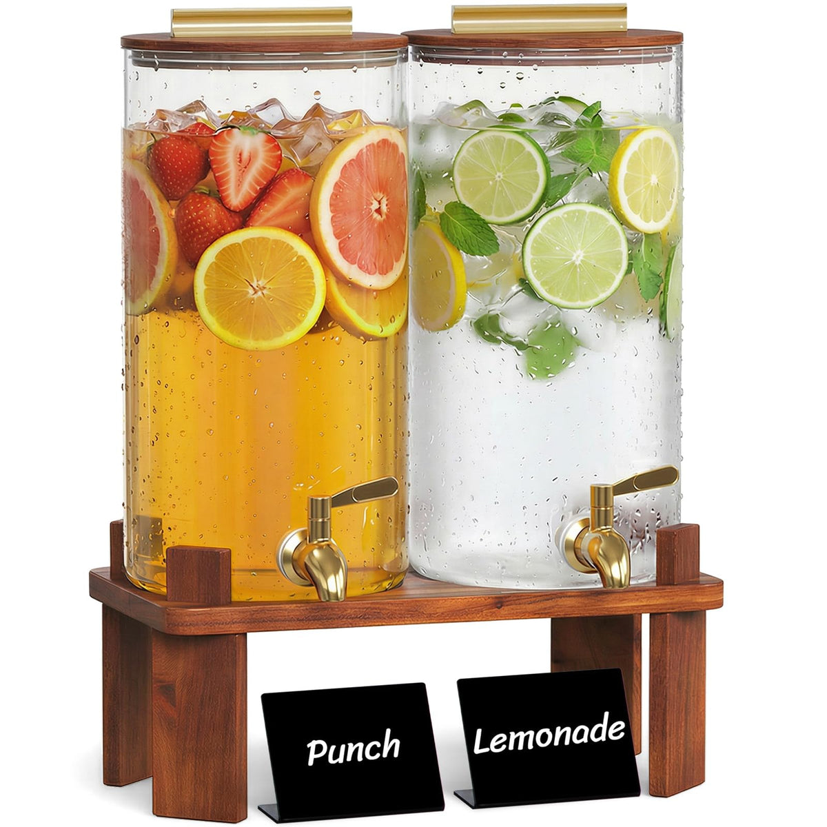 1.5 Gallon Glass Drink Dispenser with Wood Stand C516
