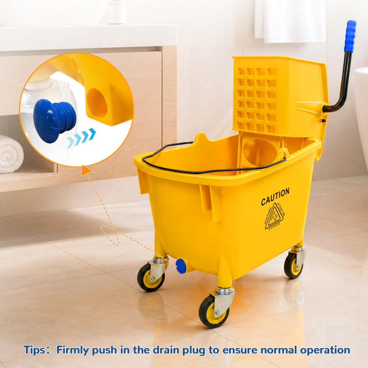 35 Quart Mop Bucket with Side Press Wringer on Wheels D866204