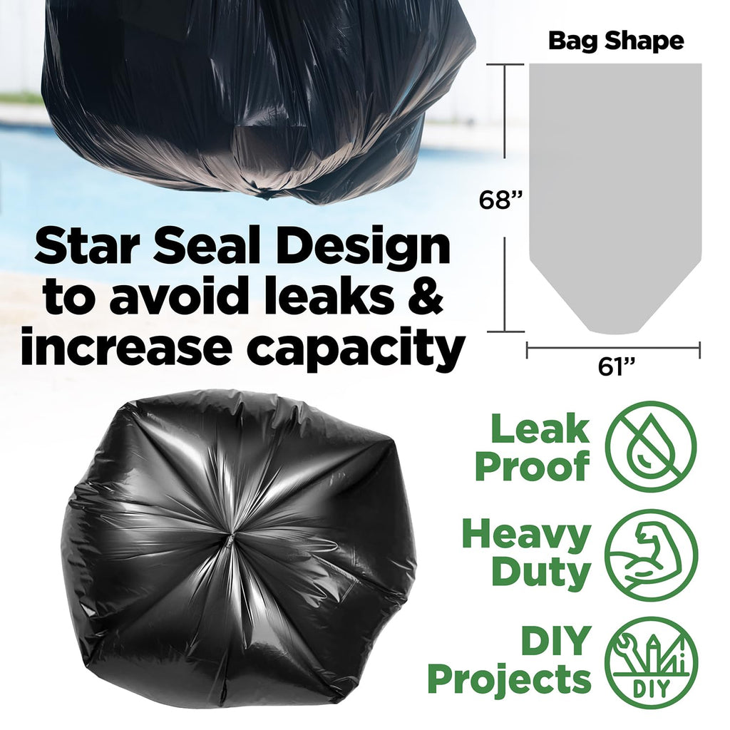 95 Gallon Heavy Duty Contractor Trash Bags, 50 Ct, Black, 1.2 Mil W10720