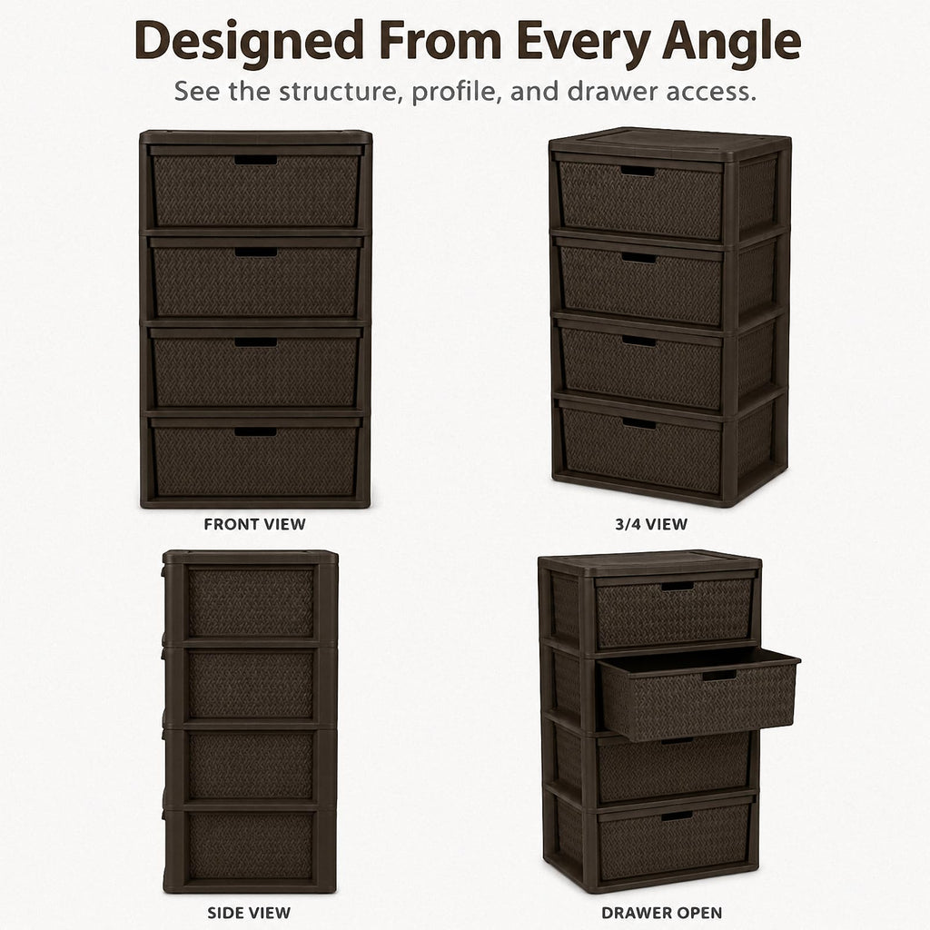 Brown 4 Drawer Plastic Storage Tower W59317
