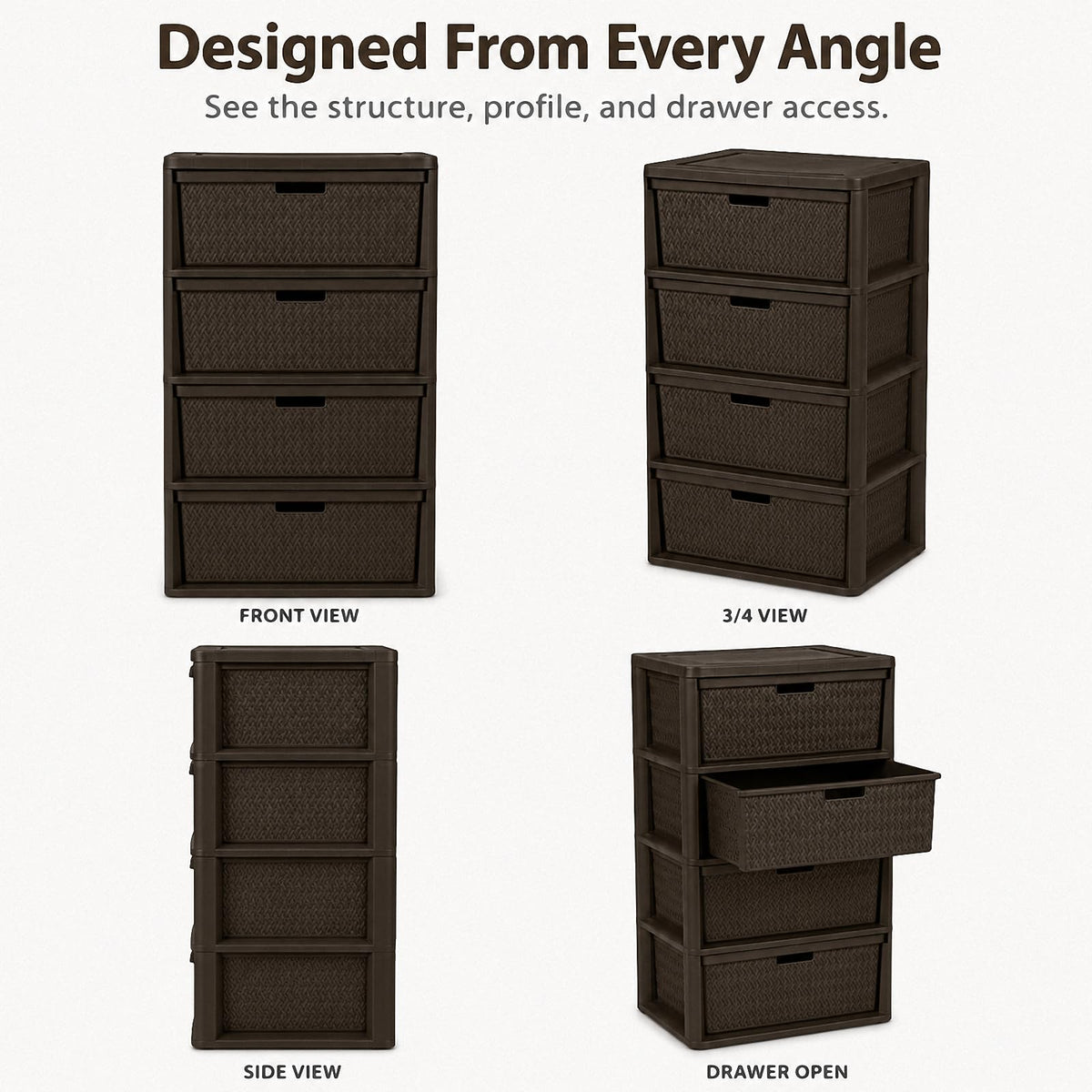 Brown 4 Drawer Plastic Storage Tower W59317