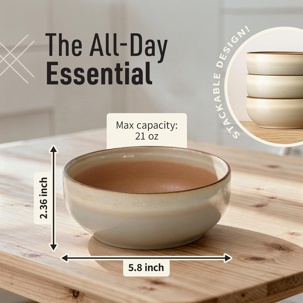 Stoneware Ceramic Cereal Bowls Set of 4, 21 oz K209077