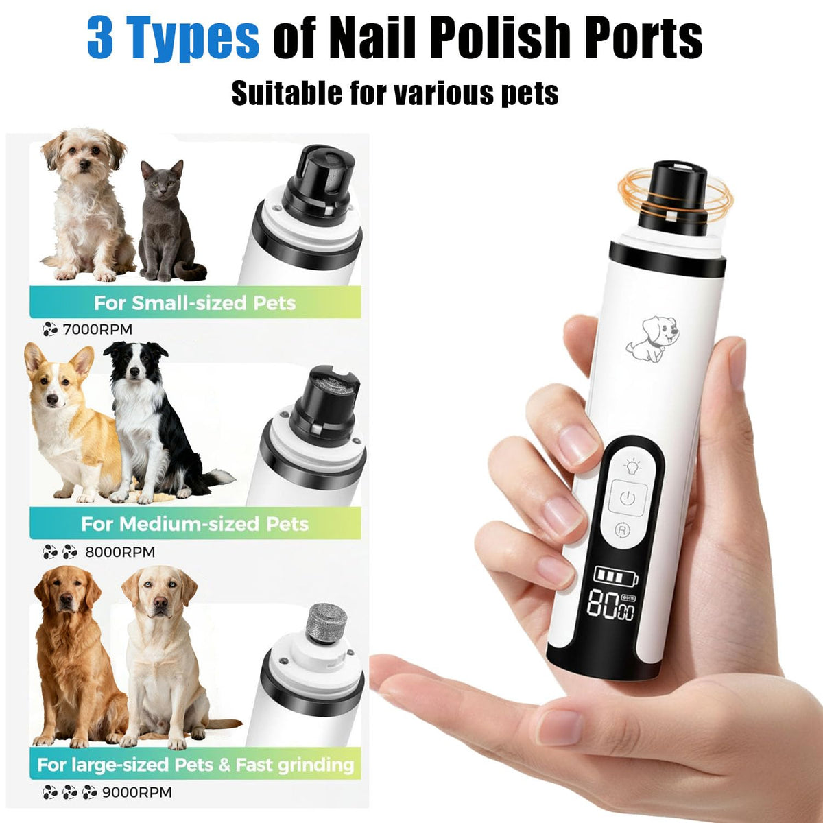 Ultra Quiet Dog Nail Grinder with Dual LED Lights R631