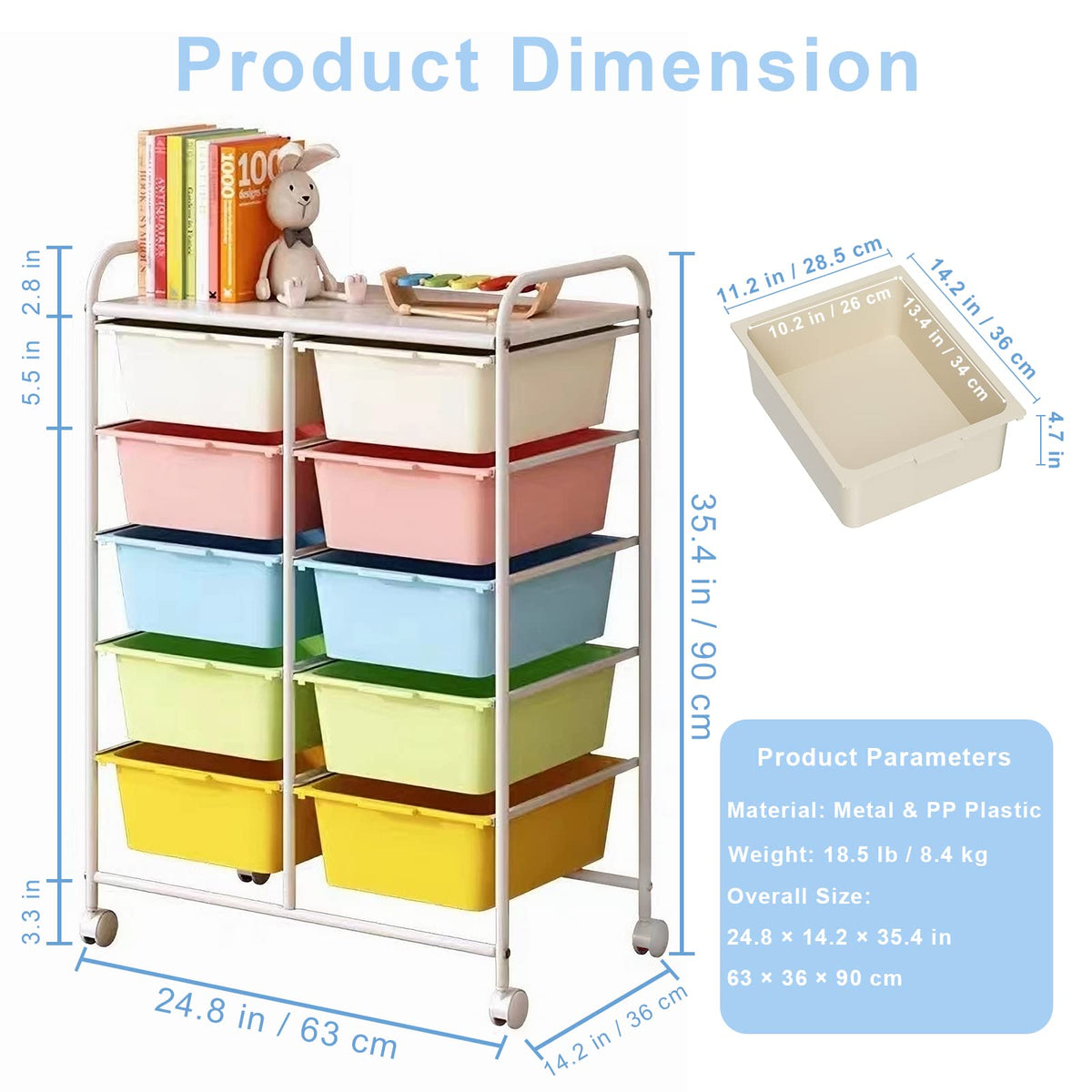 10 Drawers Rolling Plastic Storage Cart with Metal Frame U160