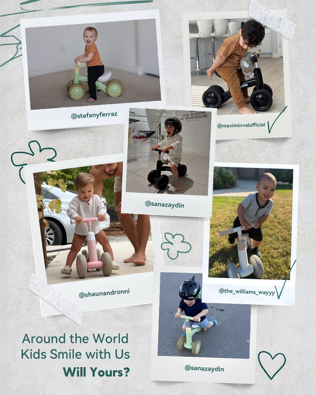 Green Adjustable 4 Wheels Baby Balance Bike D998259