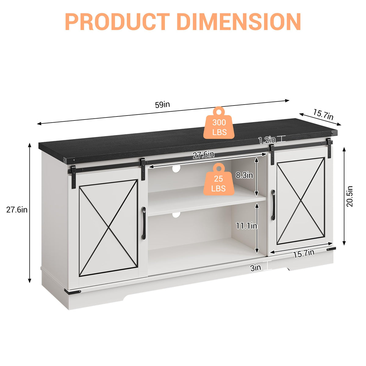 Farmhouse TV Stand with Sliding Barn Doors and Adjustable Shelves D842