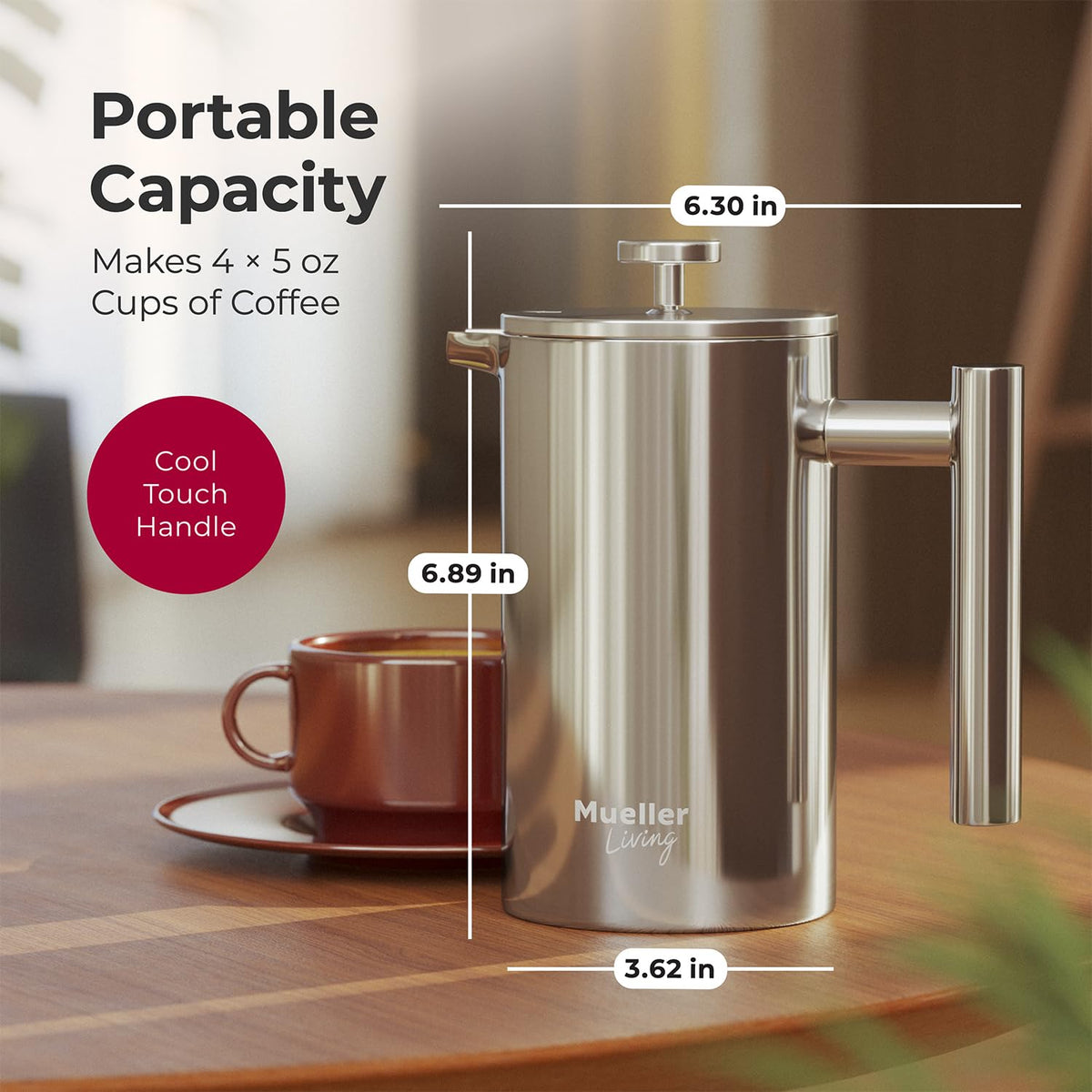 20oz Stainless Steel French Press Coffee Maker H3880