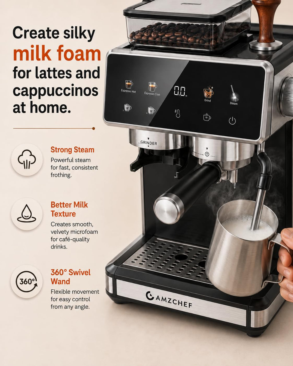 Black 20 Bar Espresso Machine with Grinder I604713