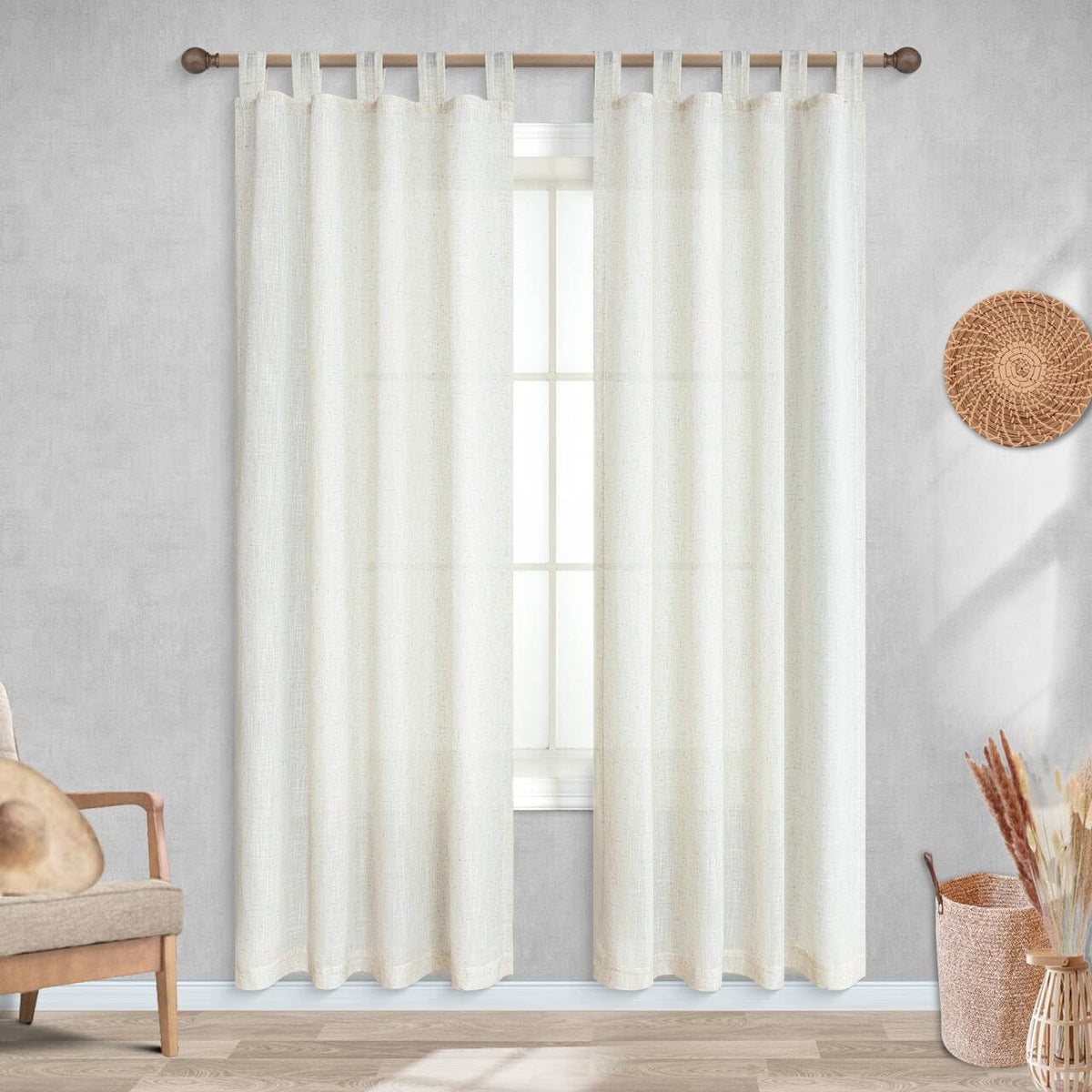 78 Inch Sheer Linen Curtains, 52" W x 78" L 2 Panels Set, Cream D7613