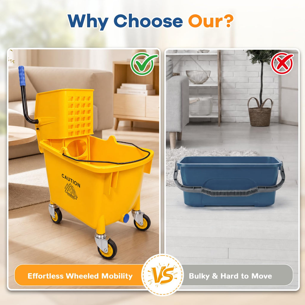 35 Quart Mop Bucket with Side Press Wringer on Wheels D866204