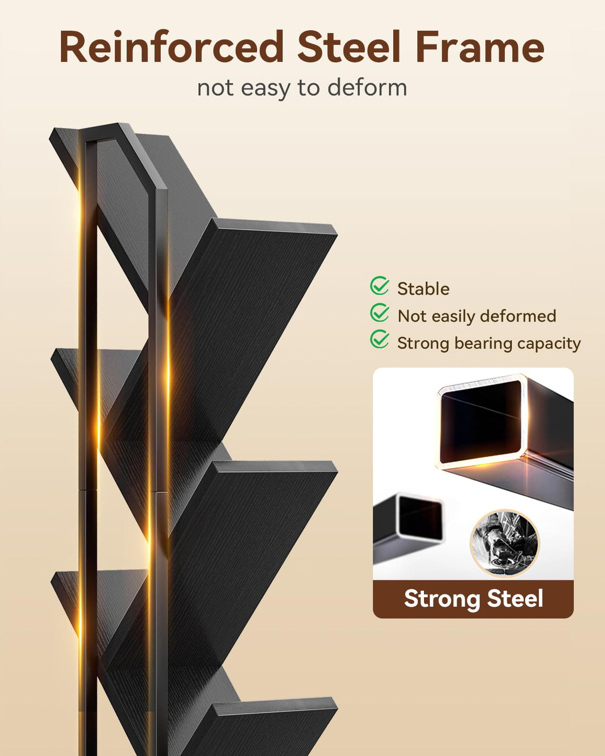 Black 6-Tier Tree Bookshelf with LED Lights L931