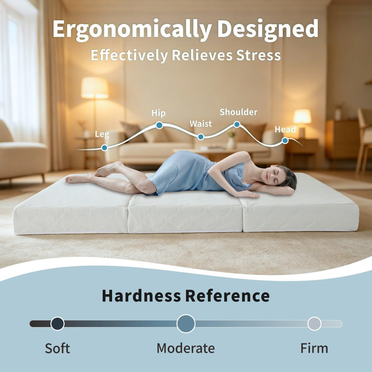 Queen Size Folding Memory Foam Tri-fold Mattress O963192