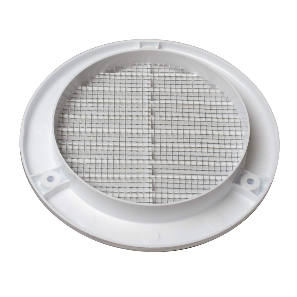 4" White Plastic Round Vent Cover with Mesh E917870