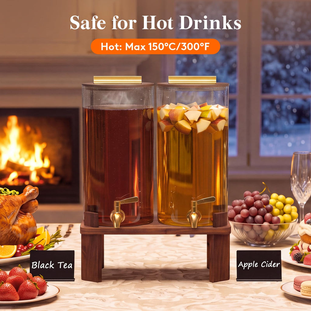 1.5 Gallon Glass Drink Dispenser with Wood Stand C516