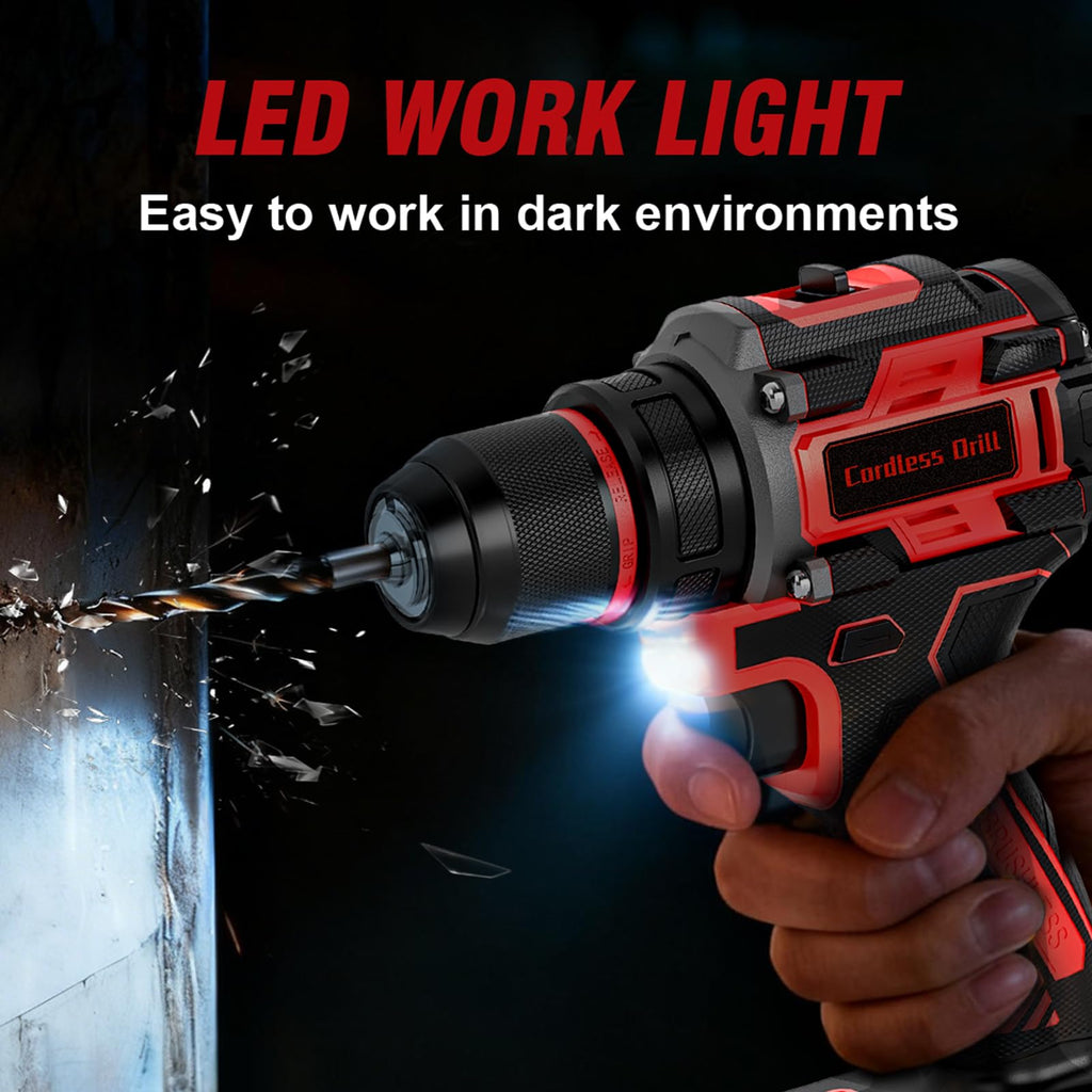 21V Brushless Cordless Drill Set with Charger, 3/8" Keyless Chuck, 87Pcs Accessories X28269