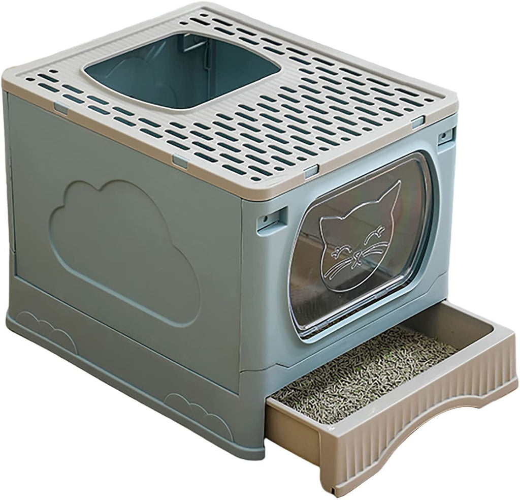 Foldable Top Entry Cat Litter Box with Lid and Scoop A83490