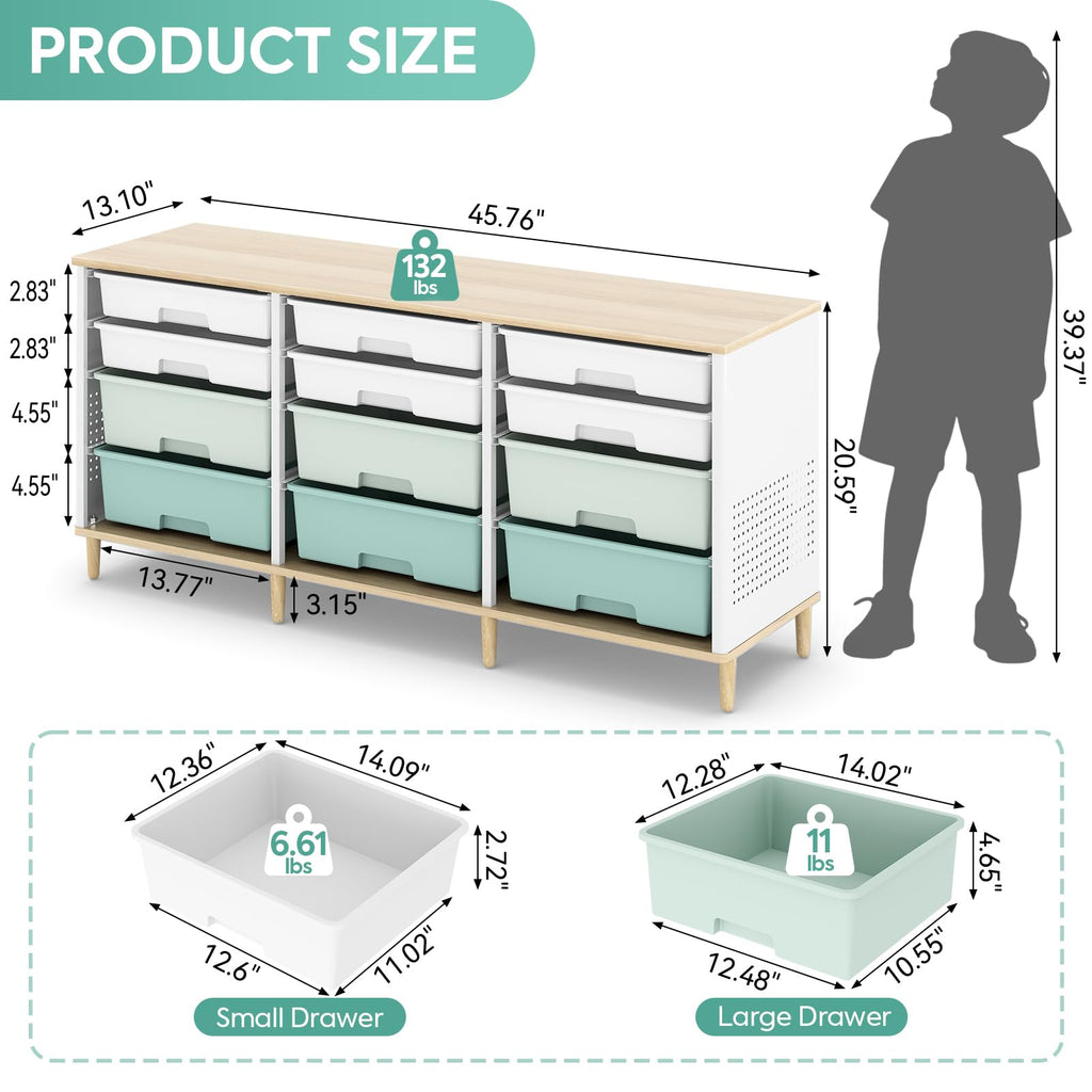 12 Drawers Storage Cabinet with Wooden Top and Plastic Bins S6958