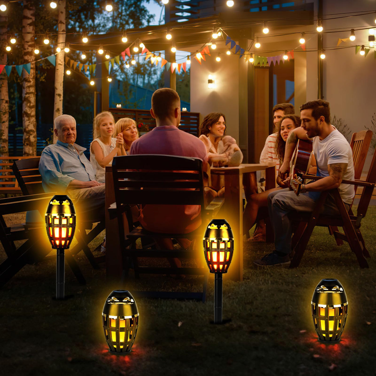 2 Pack Outdoor Bluetooth Flame Speakers with Stakes D966216