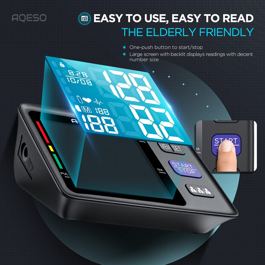 Blood Pressure Machine Upper Arm, 3 Size Cuffs, Automatic Digital BP Monitor, Large Backlit LCD S483