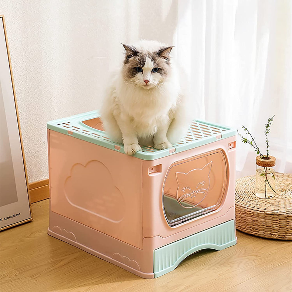 Foldable Top Entry Cat Litter Box with Lid and Scoop A83490