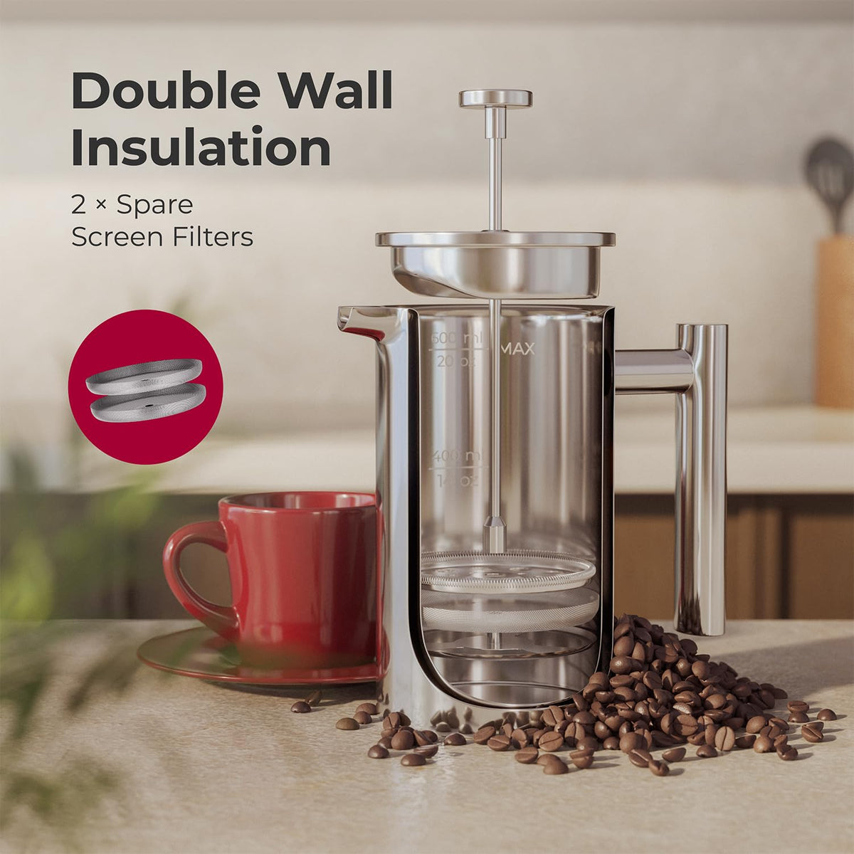 20oz Stainless Steel French Press Coffee Maker H3880