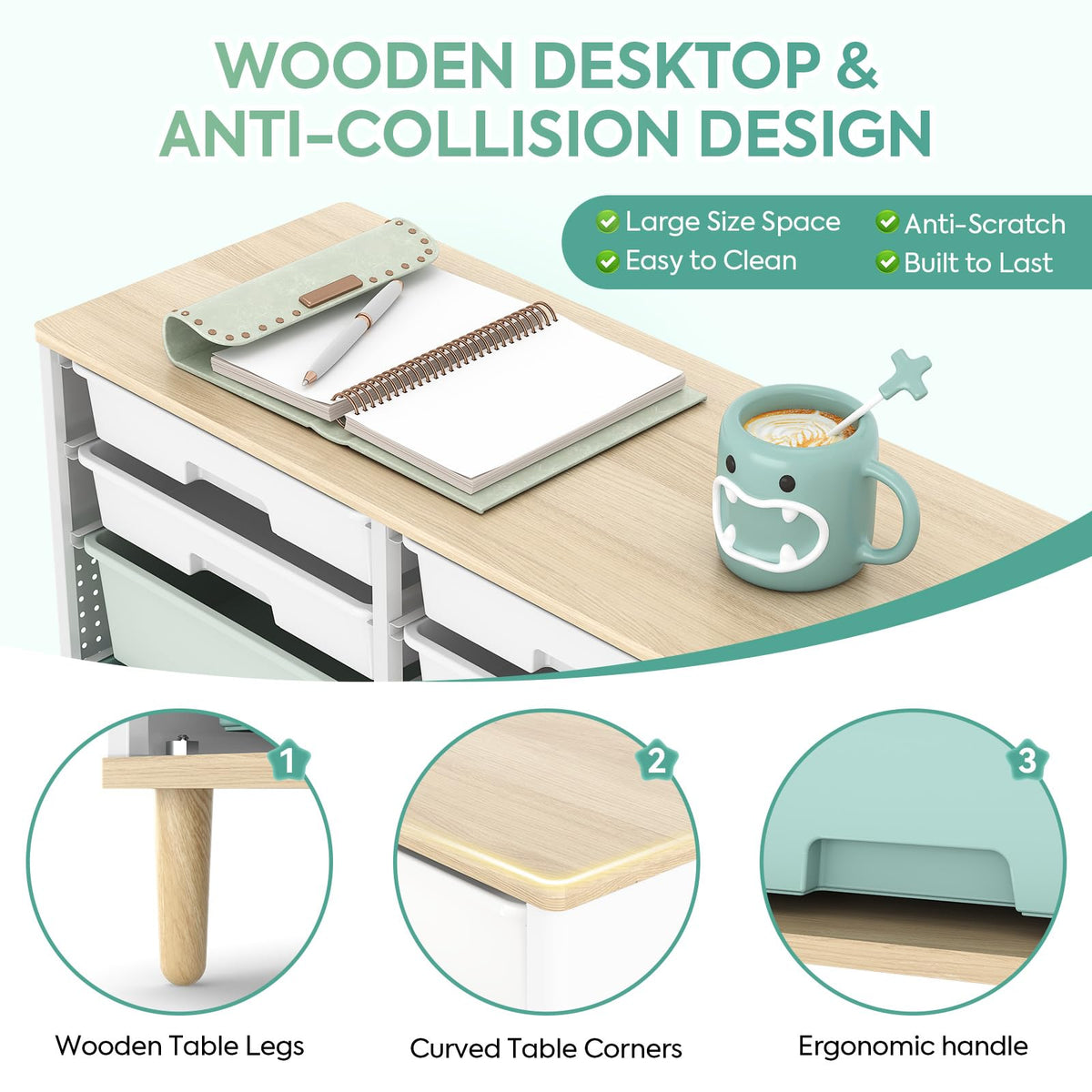 12 Drawers Storage Cabinet with Wooden Top and Plastic Bins S6958