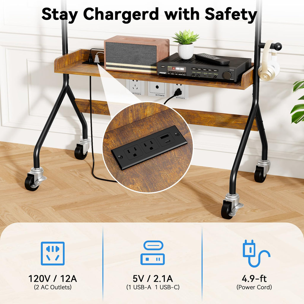 Rolling TV Stand with Power Outlet for 32-75 Inch TV A345950