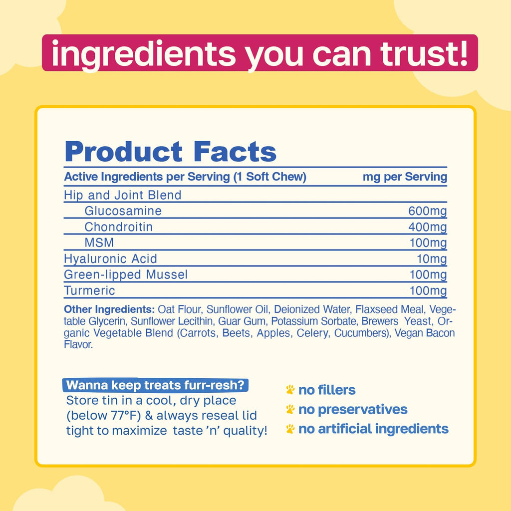 Hip and Joint Supplement for Dogs, 200 Soft Chews U7457