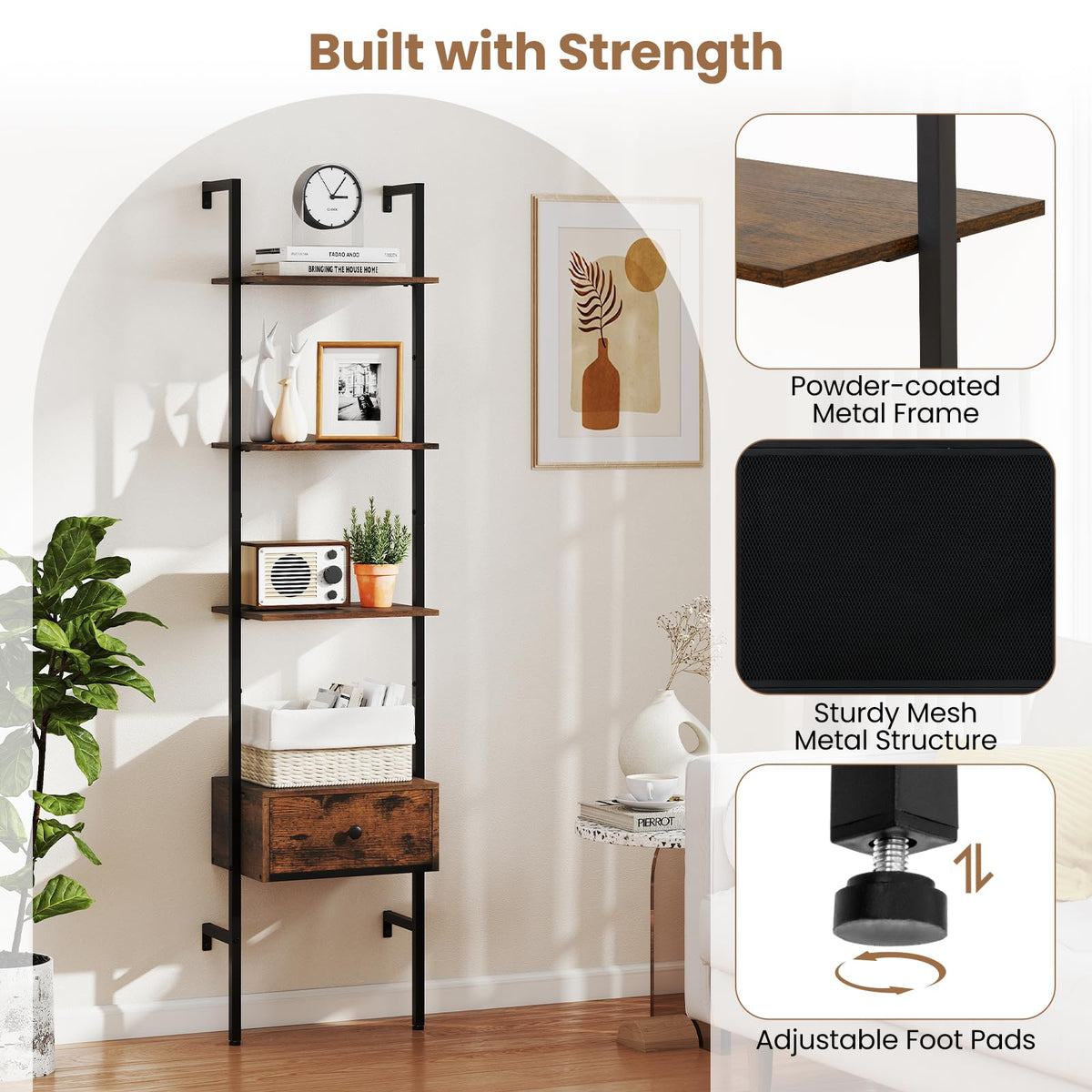 5-Tier Ladder Bookcase with Drawer G582