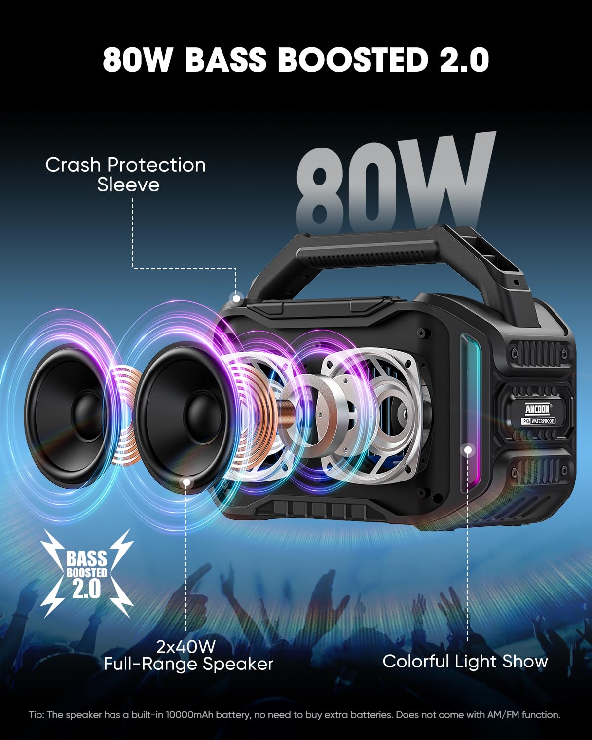 80W Bluetooth Wireless Speaker with Bass Y93962