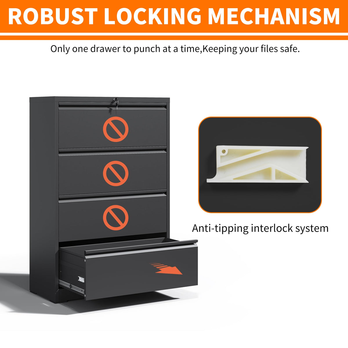 4 Drawer Black Metal File Cabinet with Lock R886