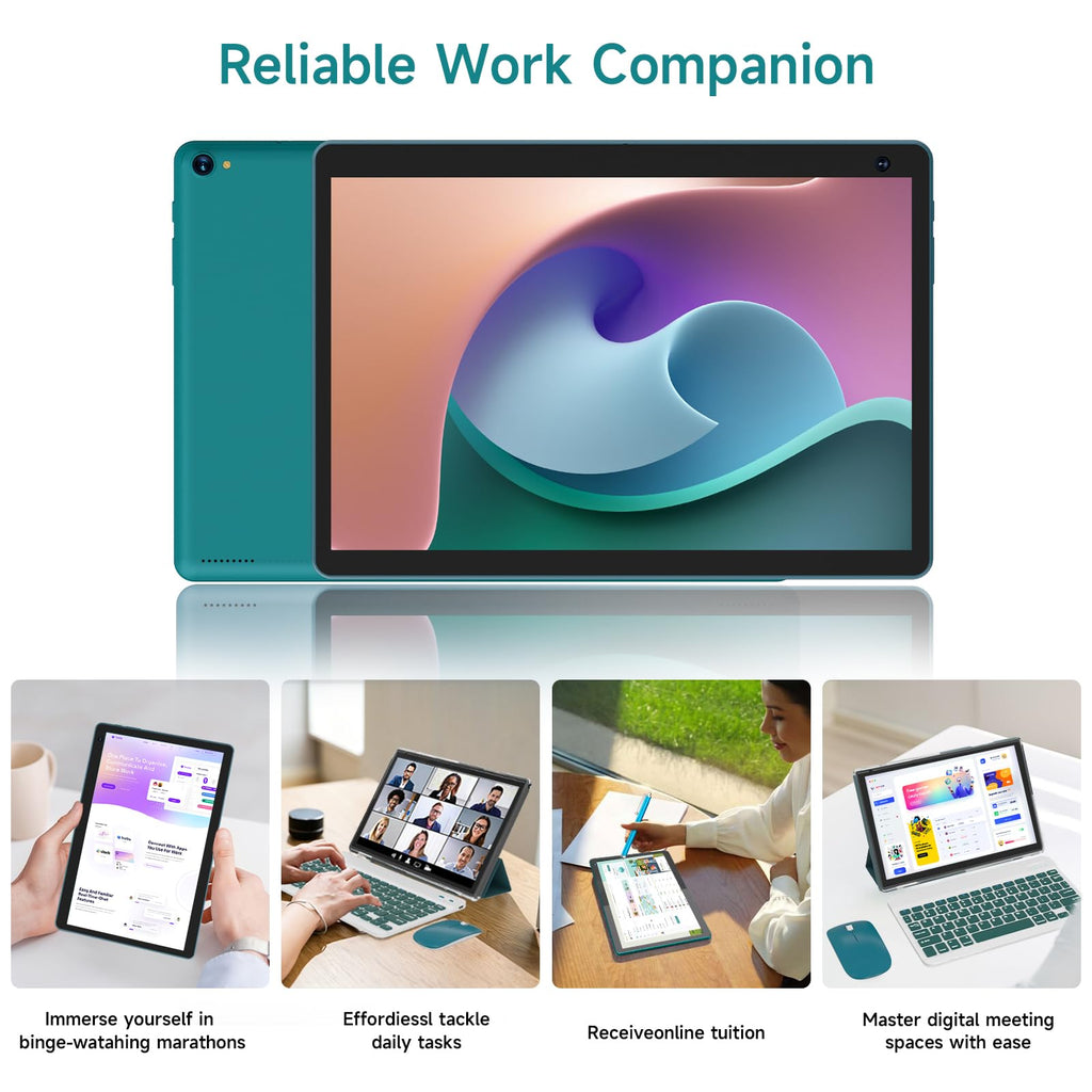 Android 15 Tablet 10 inch, 8GB RAM 32GB ROM, 2 in 1 Tablet with Keyboard Case, 1280x800 HD IPS Screen, Navy J393