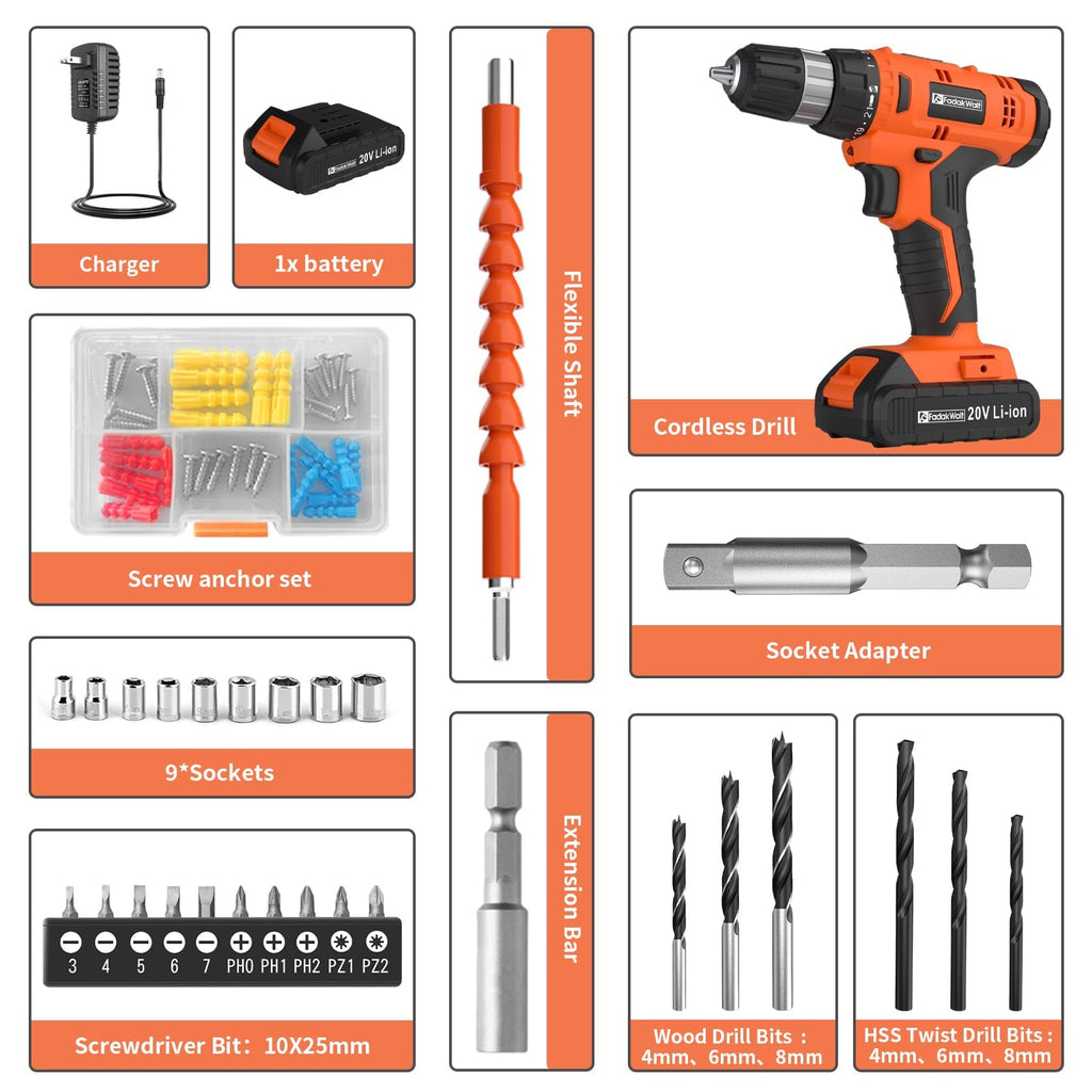 Cordless Drill Set 20V with Battery And Charger G976725
