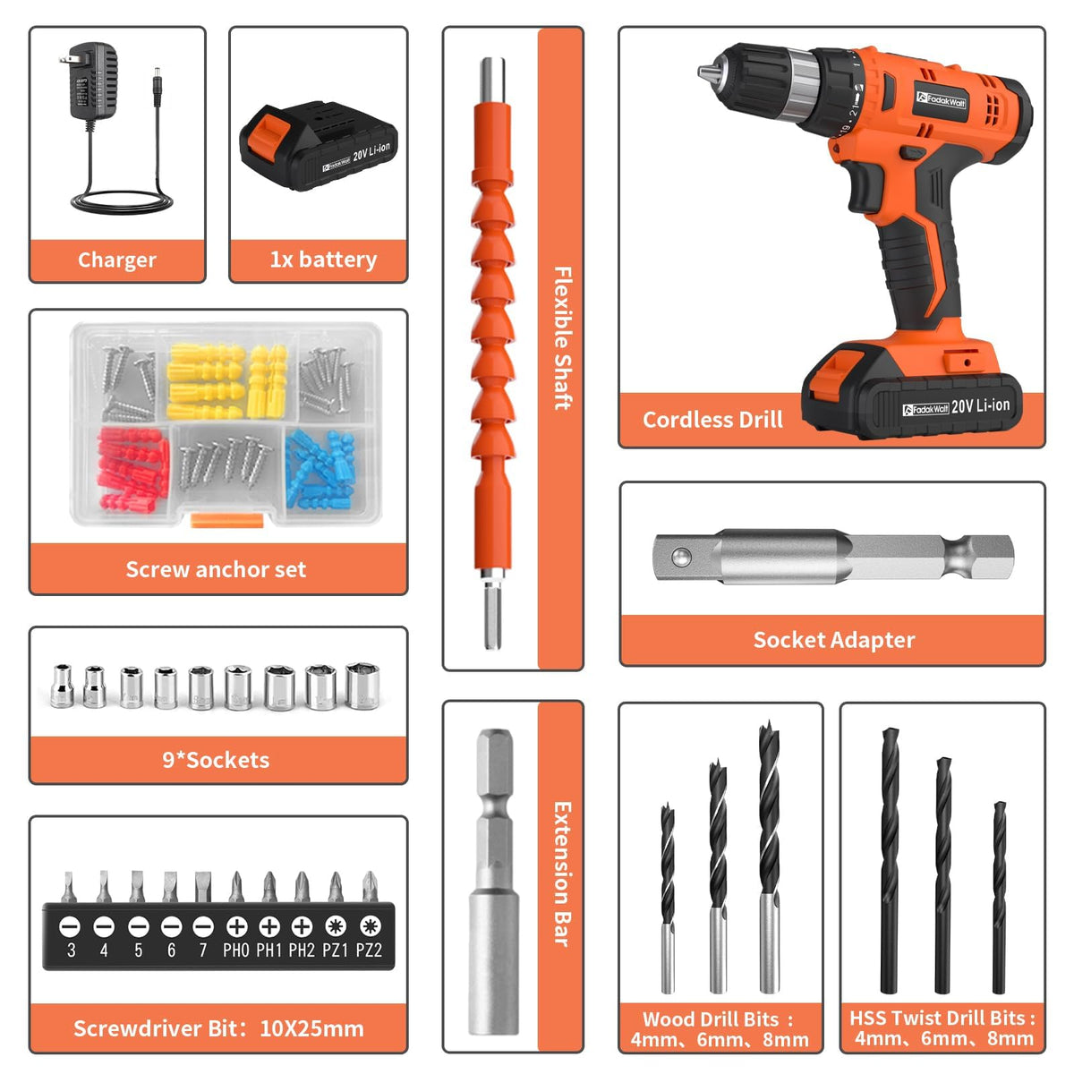Cordless Drill Set 20V with Battery And Charger G976725