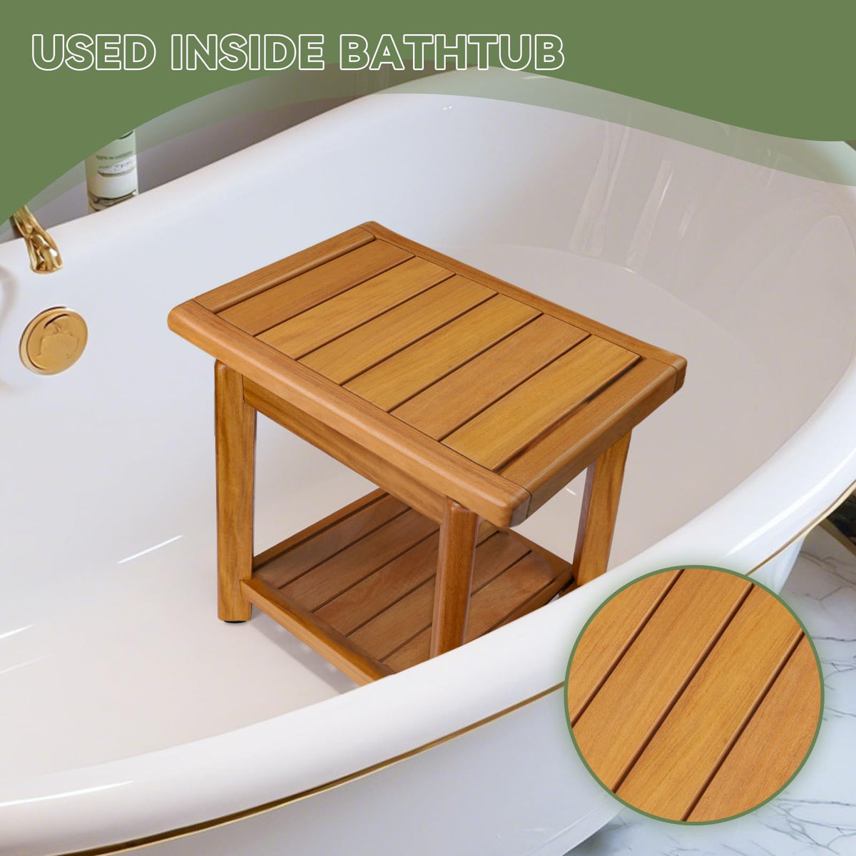 Teak Shower Bench with Towel Bars & Storage Shelf T88146